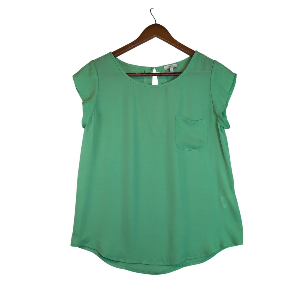 Joie Green Small 100% Silk Cap Sleeve Pocket Blouse Office Coquette Professional